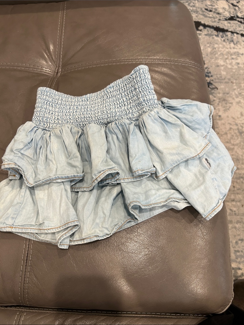 Molo Light Blue Ruffled Denim Skirt